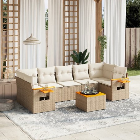 vidaXL Juego de sofás de jardín con cojines beige 8 pzas ratán PE