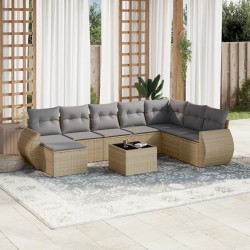 vidaXL Set de sofás de jardín 9 pzas con cojines ratán sintético beige