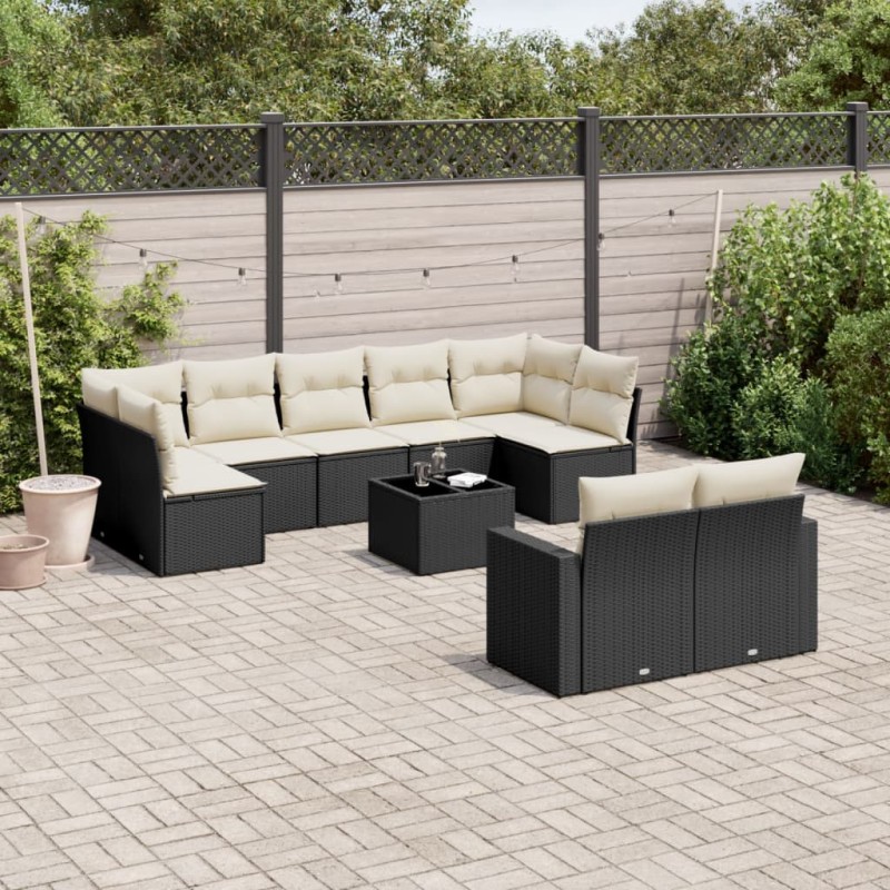 vidaXL Set de sofás de jardín 10 pzas cojines ratán sintético negro vidaXL Set de sofás de jardín 10 pzas cojines ratán sintético negro