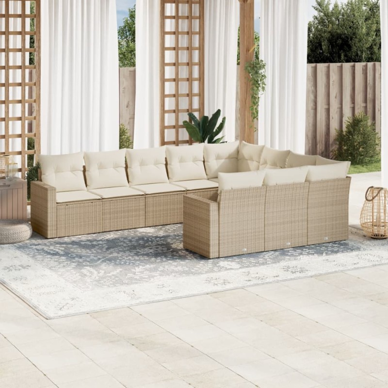 vidaXL Juego de sofás jardín con cojines beige 10 pzas ratán sintético vidaXL Juego de sofás jardín con cojines beige 10 pzas ratán sintético