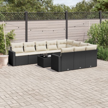 vidaXL Set de sofás de jardín 11 pzas y cojines ratán sintético negro