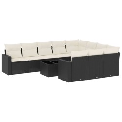 vidaXL Set de sofás de jardín 11 pzas y cojines ratán sintético negro