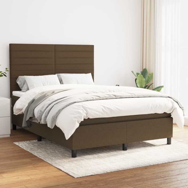 vidaXL Cama box spring con colchón tela marrón oscuro 140x190 cm vidaXL Cama box spring con colchón tela marrón oscuro 140x190 cm