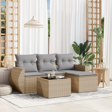vidaXL Juego de sofás jardín con cojines 5 pzas ratán sintético beige