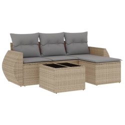 vidaXL Juego de sofás jardín con cojines 5 pzas ratán sintético beige