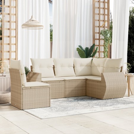 vidaXL Juego de sofás jardín con cojines 5 pzas ratán sintético beige
