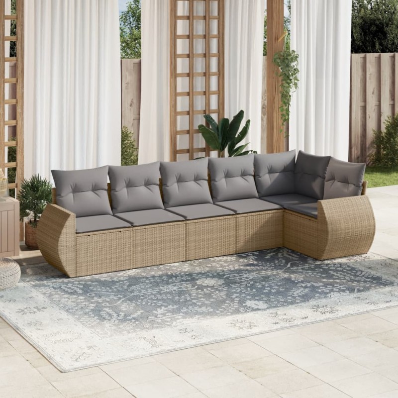 vidaXL Juego de sofás jardín con cojines 6 pzas ratán sintético beige vidaXL Juego de sofás jardín con cojines 6 pzas ratán sintético beige