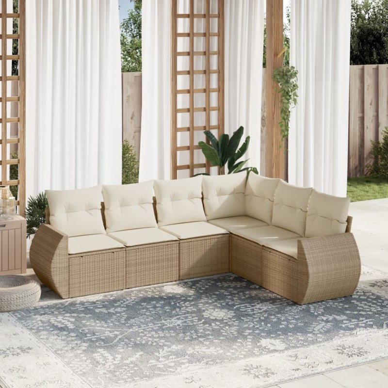 vidaXL Juego de sofás jardín con cojines 6 pzas ratán sintético beige vidaXL Juego de sofás jardín con cojines 6 pzas ratán sintético beige