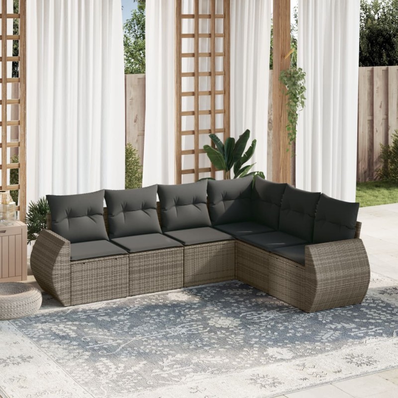 vidaXL Set de muebles de jardín 6 pzas y cojines ratán sintético gris vidaXL Set de muebles de jardín 6 pzas y cojines ratán sintético gris