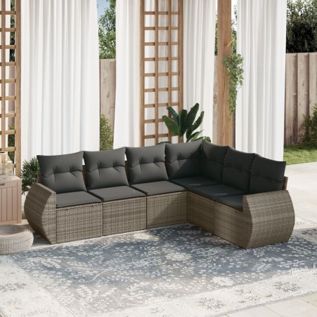 vidaXL Set de muebles de jardín 6 pzas y cojines ratán sintético gris
