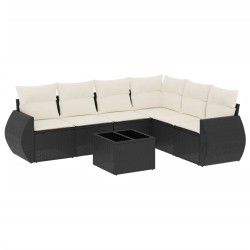 vidaXL Set de comedor de jardín 7 pzas y cojines ratán sintético negro