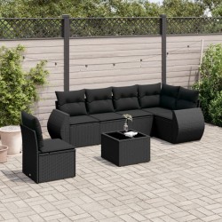 vidaXL Set de comedor de jardín 7 pzas y cojines ratán sintético negro