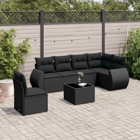 vidaXL Set de comedor de jardín 7 pzas y cojines ratán sintético negro