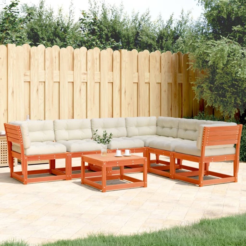 vidaXL Set de sofás jardín 6 pzas con cojines madera pino marrón cera vidaXL Set de sofás jardín 6 pzas con cojines madera pino marrón cera