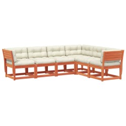 vidaXL Set de sofás jardín 6 pzas con cojines madera pino marrón cera