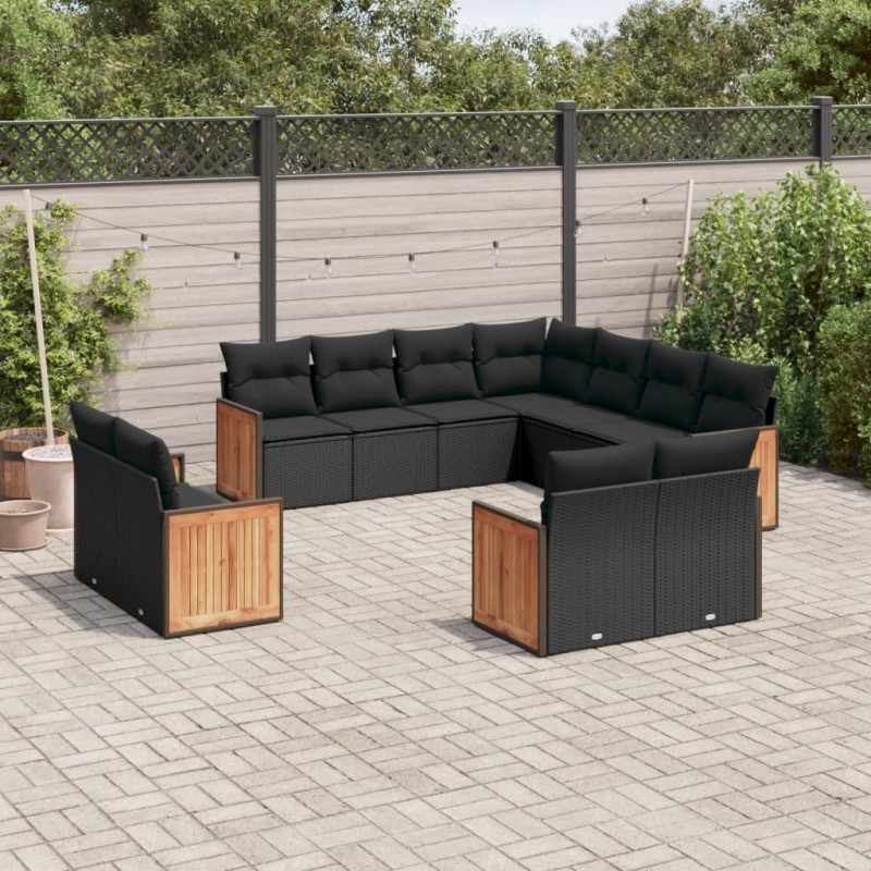 vidaXL Set de sofás de jardín 11 pzas y cojines ratán sintético negro vidaXL Set de sofás de jardín 11 pzas y cojines ratán sintético negro