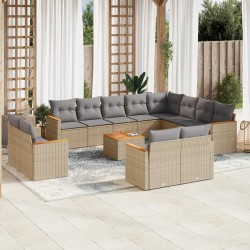 vidaXL Set sofás de jardín con cojines 13 pzas ratán sintético beige
