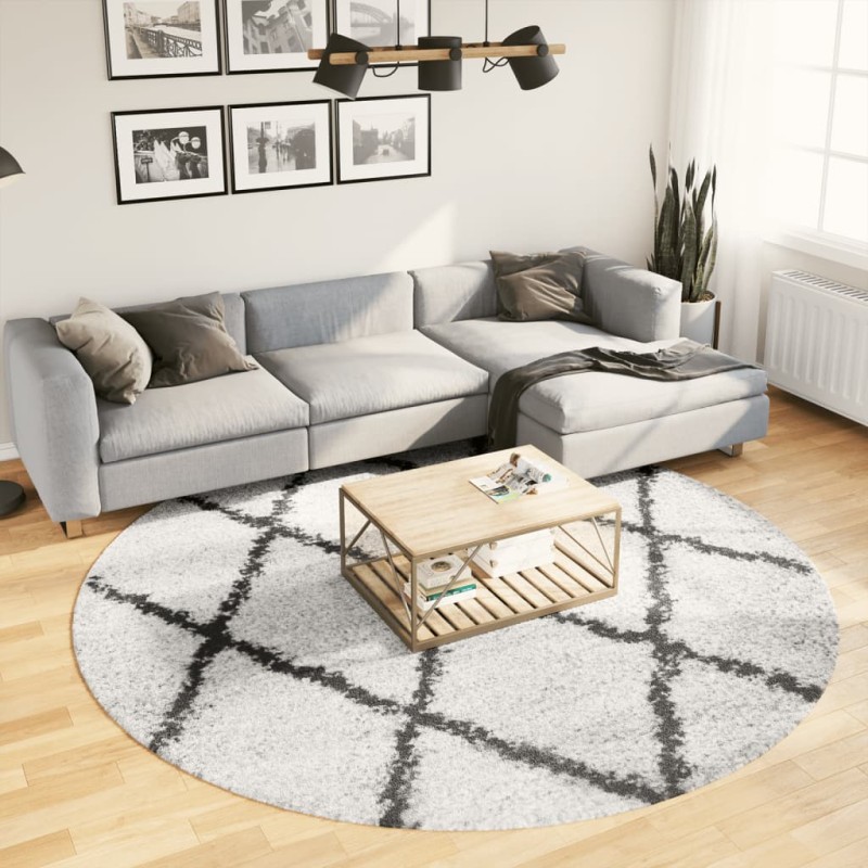 vidaXL Alfombra de pelo largo moderna crema y negro Ø 240 cm vidaXL Alfombra de pelo largo moderna crema y negro Ø 240 cm