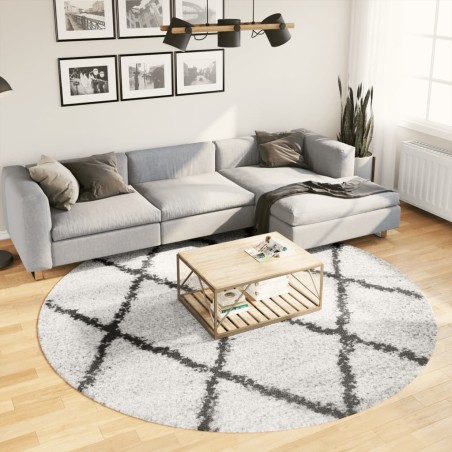 vidaXL Alfombra de pelo largo moderna crema y negro Ø 240 cm
