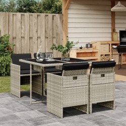 vidaXL Set comedor de jardín 5 pzas cojines ratán sintético gris claro