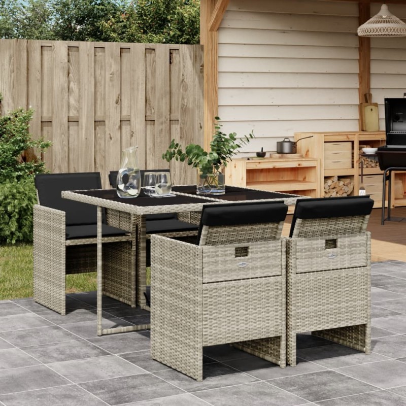 vidaXL Set comedor de jardín 5 pzas cojines ratán sintético gris claro