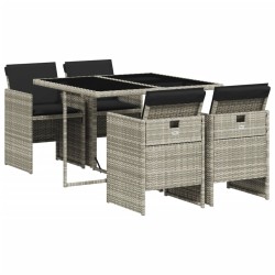 vidaXL Set comedor de jardín 5 pzas cojines ratán sintético gris claro