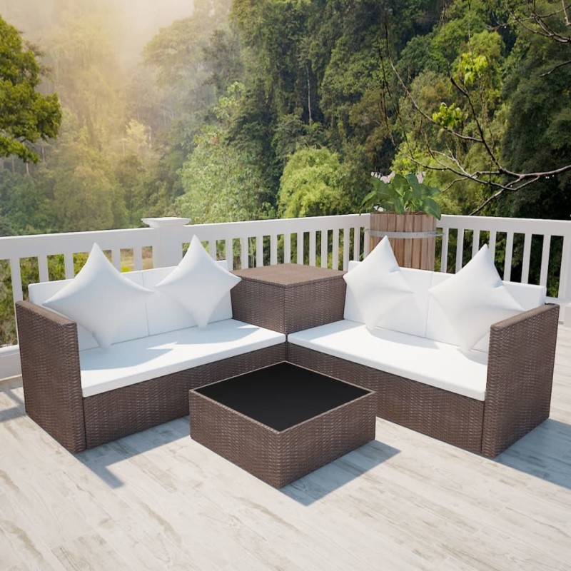 vidaXL Set muebles de jardín 4 piezas y cojines ratán sintético marrón vidaXL Set muebles de jardín 4 piezas y cojines ratán sintético marrón
