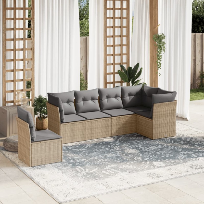 vidaXL Juego de sofás jardín con cojines 6 pzas ratán sintético beige vidaXL Juego de sofás jardín con cojines 6 pzas ratán sintético beige