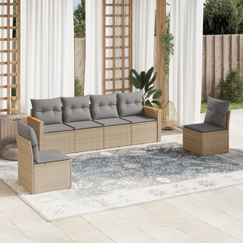 vidaXL Juego de sofás jardín con cojines 6 pzas ratán sintético beige vidaXL Juego de sofás jardín con cojines 6 pzas ratán sintético beige