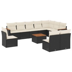vidaXL Set de sofás de jardín 11 pzas y cojines ratán sintético negro