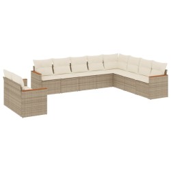 vidaXL Juego de sofás jardín con cojines beige 10 pzas ratán sintético