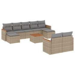 vidaXL Juego de sofás jardín con cojines beige 10 pzas ratán sintético