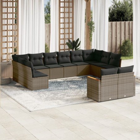 vidaXL Set de sofás de jardín 12 pzas con cojines ratán sintético gris