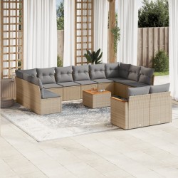 vidaXL Set sofás de jardín con cojines 13 pzas ratán sintético beige