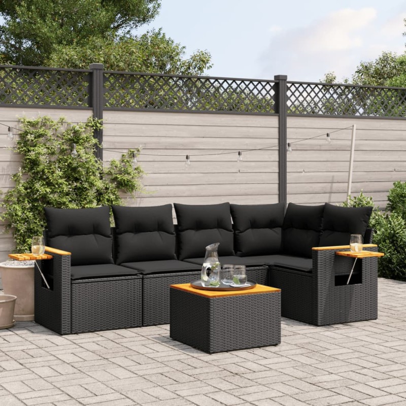 vidaXL Set de sofás de jardín 6 piezas y cojines ratán sintético negro vidaXL Set de sofás de jardín 6 piezas y cojines ratán sintético negro