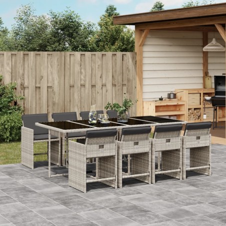 vidaXL Set comedor de jardín 9 pzas cojines ratán sintético gris claro