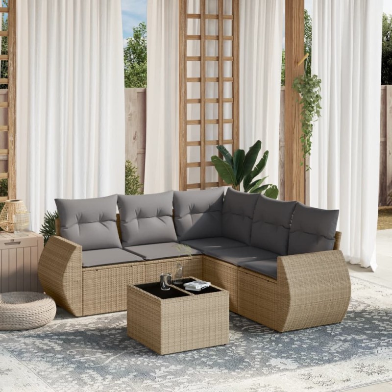 vidaXL Juego de sofás jardín con cojines 6 pzas ratán sintético beige vidaXL Juego de sofás jardín con cojines 6 pzas ratán sintético beige