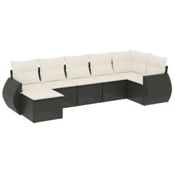 vidaXL Set de comedor de jardín 7 pzas y cojines ratán sintético negro