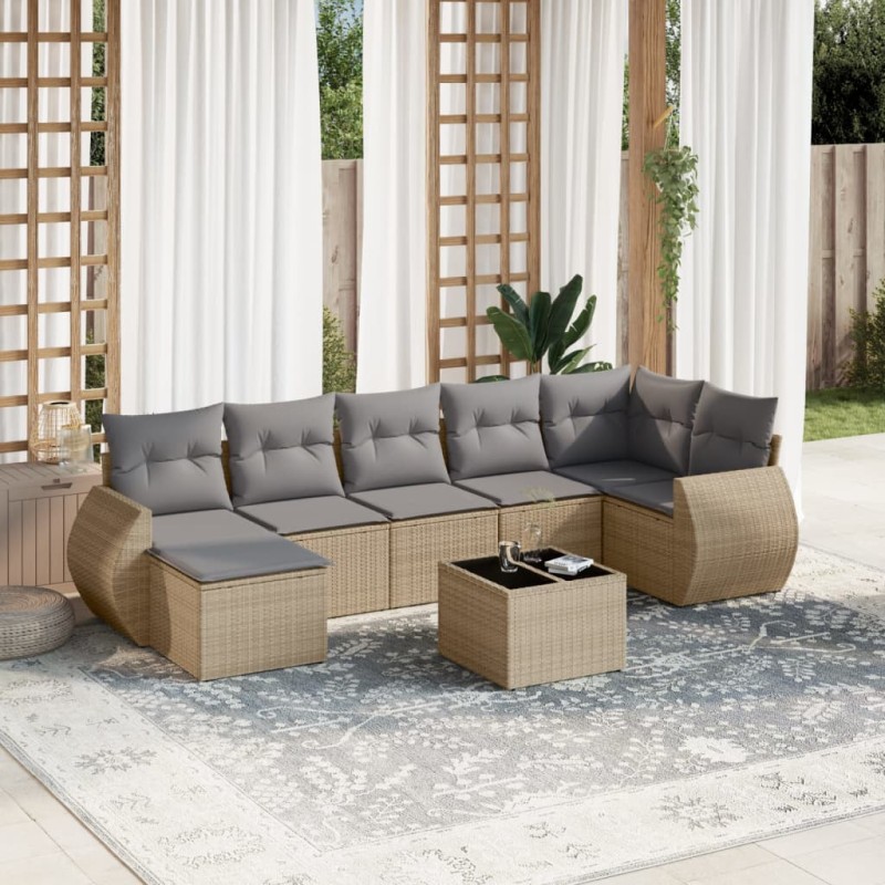 vidaXL Juego de sofás de jardín con cojines beige 8 pzas ratán PE