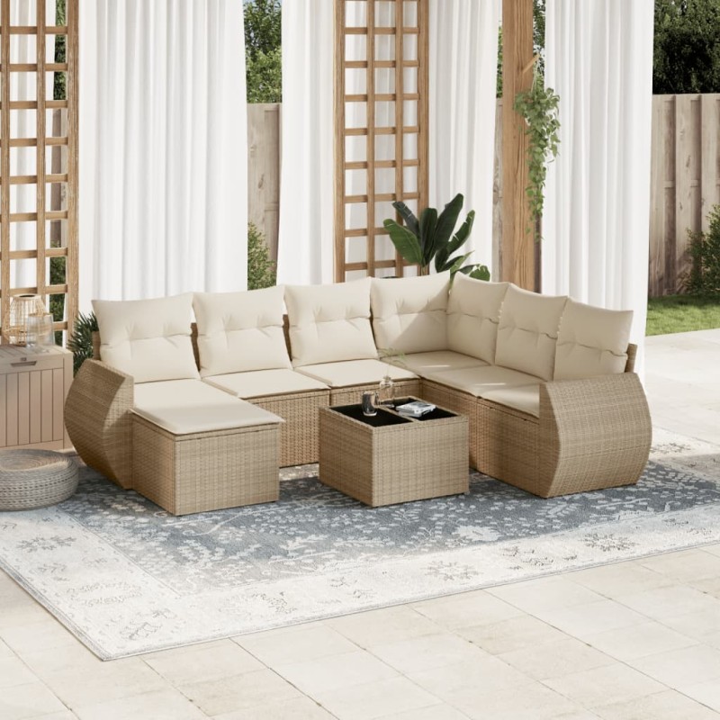 vidaXL Juego de sofás de jardín con cojines beige 8 pzas ratán PE vidaXL Juego de sofás de jardín con cojines beige 8 pzas ratán PE