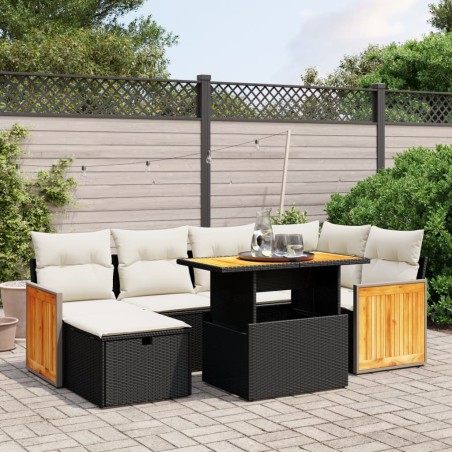 vidaXL Set de comedor de jardín 7 pzas y cojines ratán sintético negro