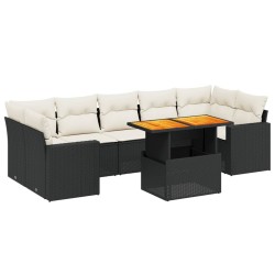 vidaXL Set de sofás de jardín 8 piezas y cojines ratán sintético negro