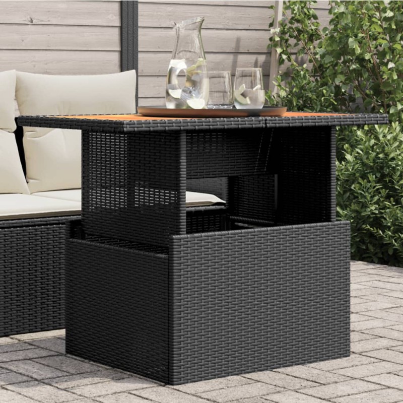 vidaXL Mesa de jardín ratán PE y madera de acacia negro 100x55x73 cm vidaXL Mesa de jardín ratán PE y madera de acacia negro 100x55x73 cm