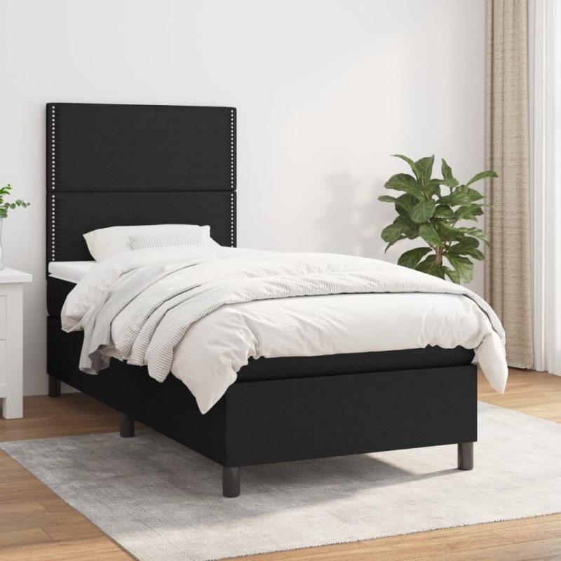 vidaXL Cama box spring con colchón tela negro 80x200 cm vidaXL Cama box spring con colchón tela negro 80x200 cm