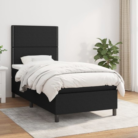 vidaXL Cama box spring con colchón tela negro 80x200 cm