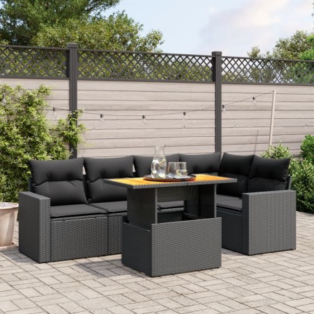 vidaXL Set de sofás de jardín 6 piezas y cojines ratán sintético negro