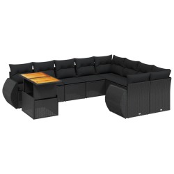 vidaXL Set de sofás de jardín 10 pzas cojines ratán sintético negro