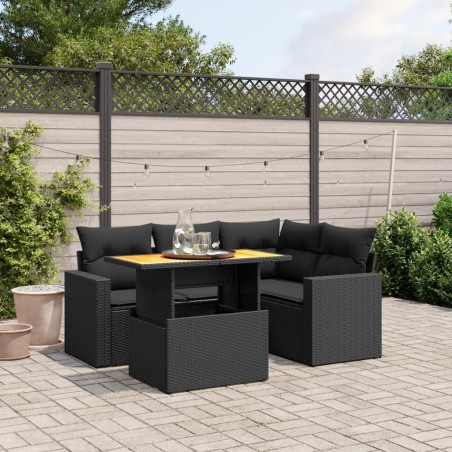 vidaXL Set de muebles de jardín 5 pzas y cojines ratán sintético negro