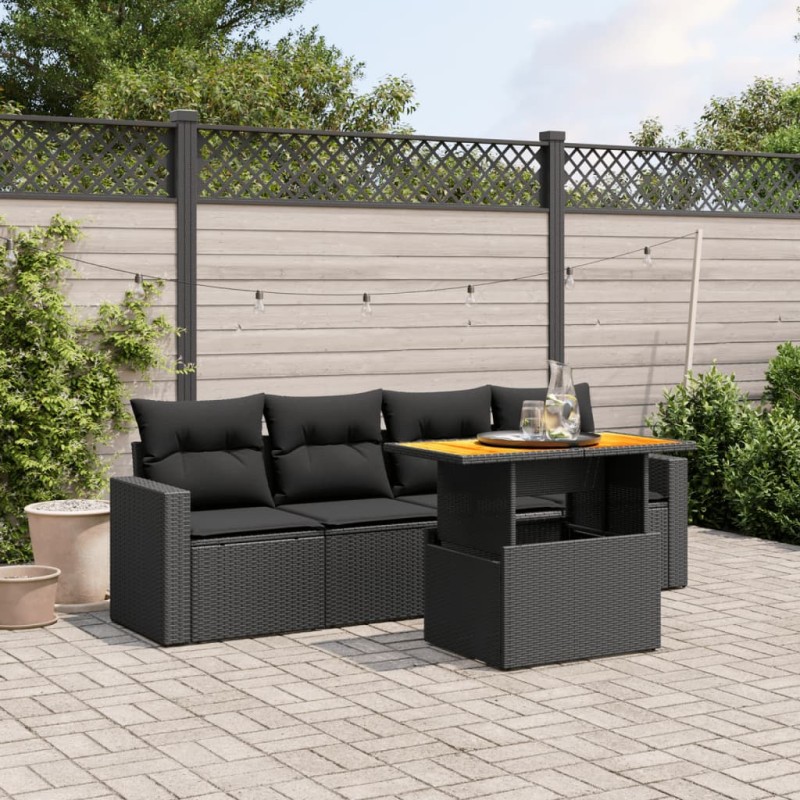 vidaXL Set de muebles de jardín 5 pzas y cojines ratán sintético negro vidaXL Set de muebles de jardín 5 pzas y cojines ratán sintético negro