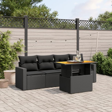 vidaXL Set de muebles de jardín 5 pzas y cojines ratán sintético negro